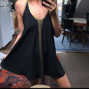 NWT black & gold halter top dress cross back